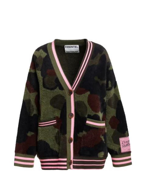 Essentiel Antwerp cárdigan Kamoo con motivo militar en jacquard y ribete de rayas