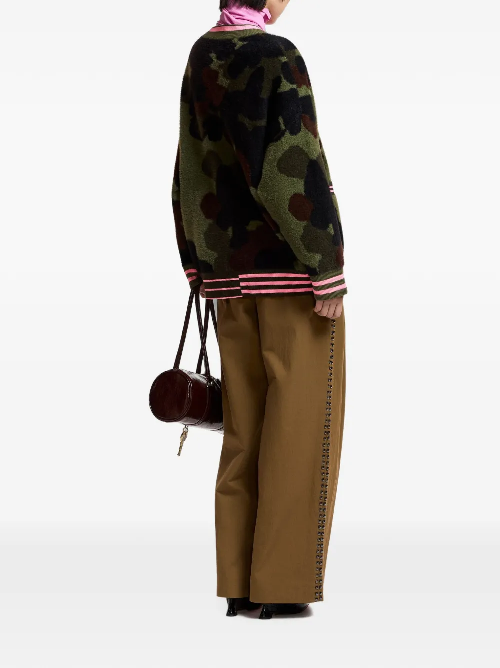 Essentiel Antwerp Kamoo vest met camouflageprint en gestreepte afwerking Groen