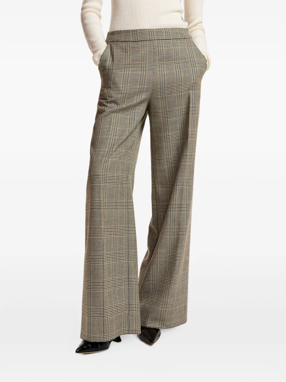 Essentiel Antwerp Kelline1 geruite broek met wijde pijpen Beige