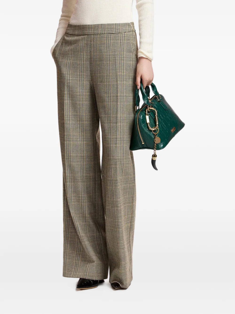 Essentiel Antwerp Kelline1 geruite broek met wijde pijpen Beige