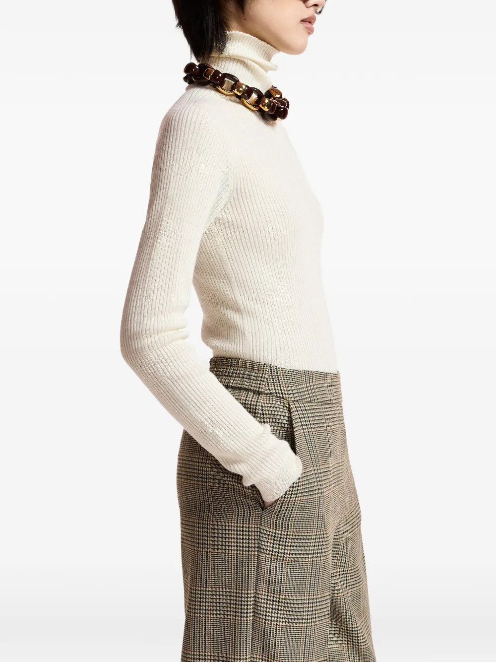 Essentiel Antwerp Kelline1 geruite broek met wijde pijpen Beige