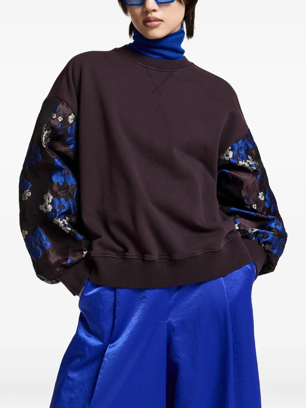Essentiel Antwerp Kueer sweater met bloemen-jacquard mouwen Paars