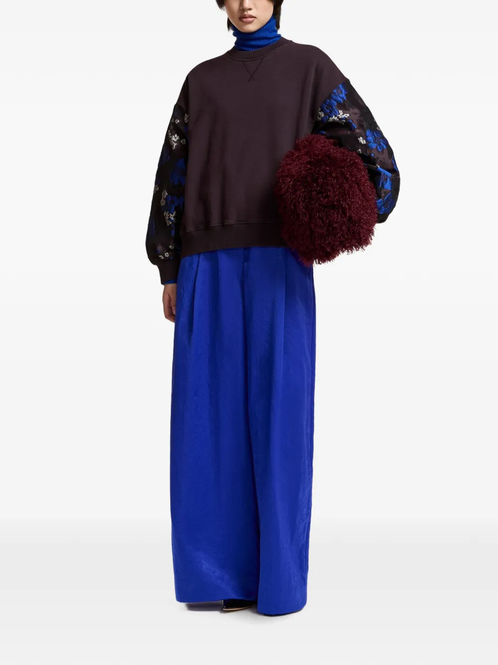Essentiel Antwerp Kueer sweater met bloemen-jacquard mouwen Paars