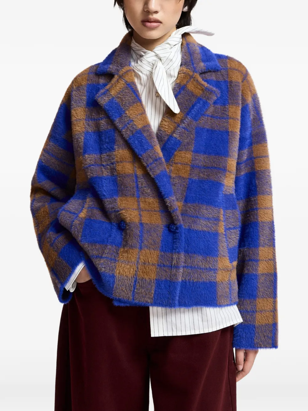 Essentiel Antwerp Karreau geruit vest met dubbele rij knopen Blauw