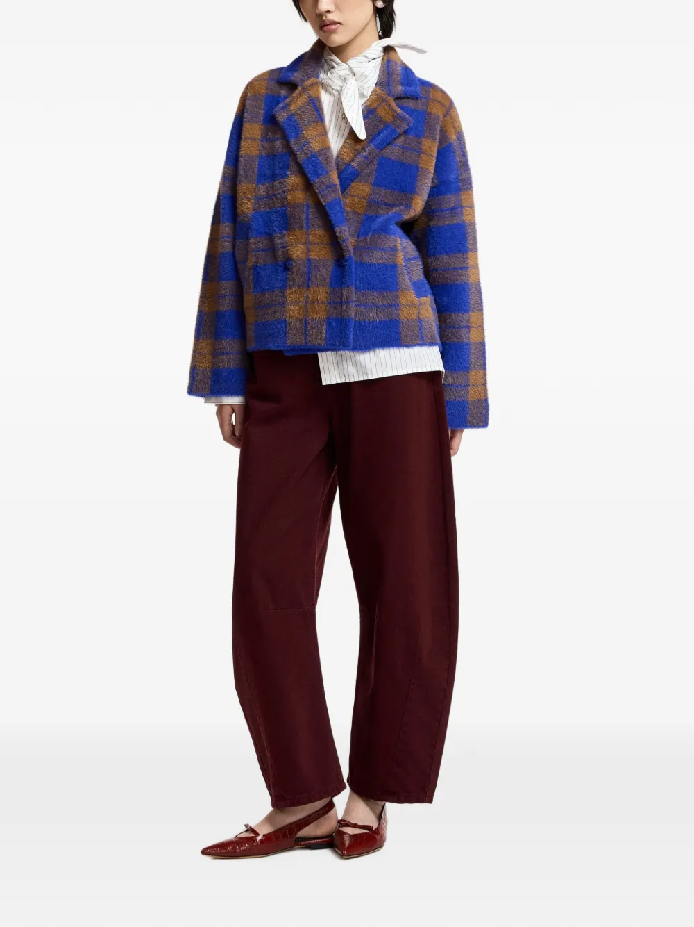 Essentiel Antwerp Karreau geruit vest met dubbele rij knopen Blauw