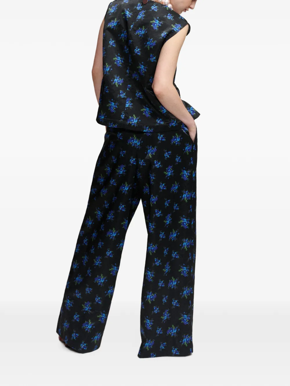 Essentiel Antwerp Karmen palazzo broek met bloemenprint Zwart