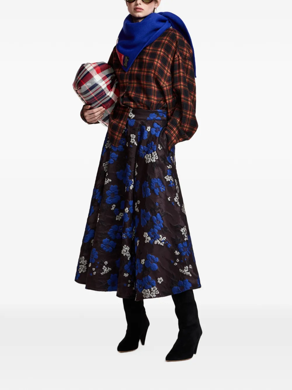 Essentiel Antwerp Kathyanne midi-rok met bloemen-jacquard Bruin