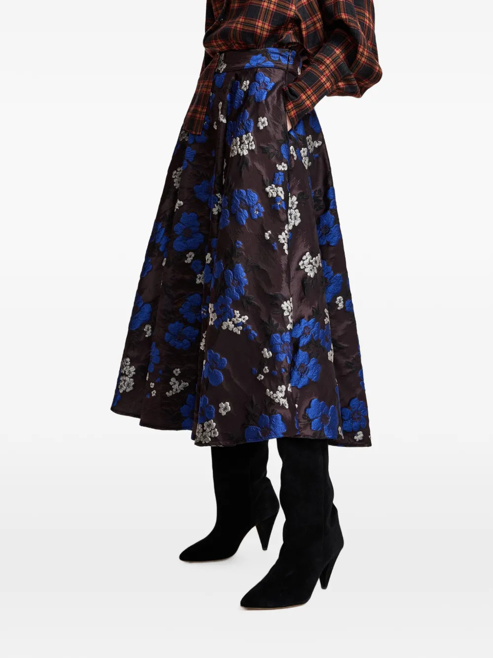 Essentiel Antwerp Kathyanne midi-rok met bloemen-jacquard Bruin