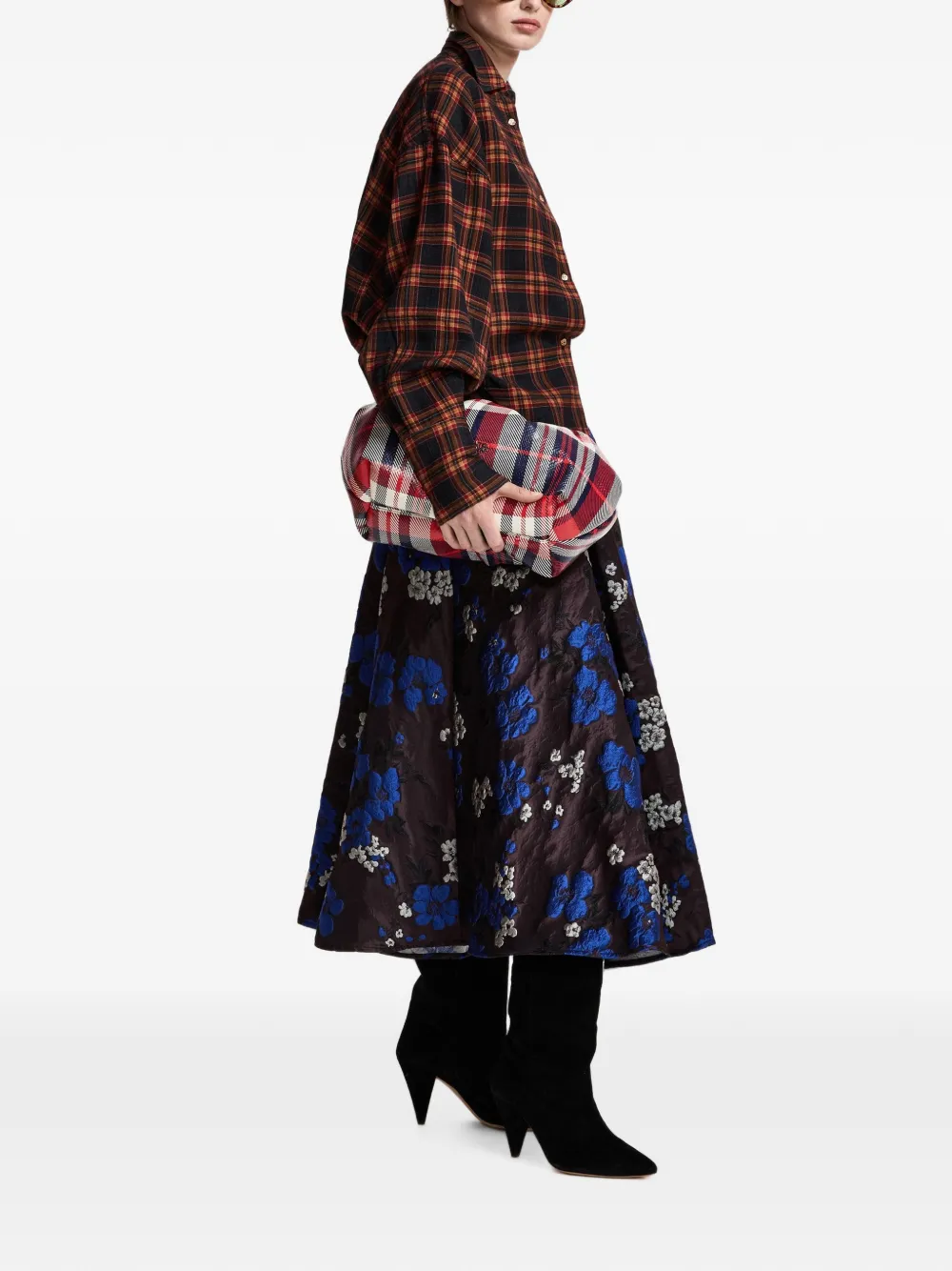 Essentiel Antwerp Kathyanne midi-rok met bloemen-jacquard Bruin