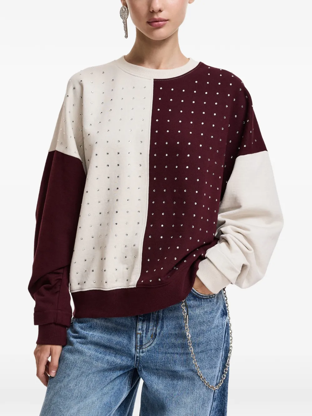 Essentiel Antwerp Sweater met colourblocking en verfraaid met stras Beige