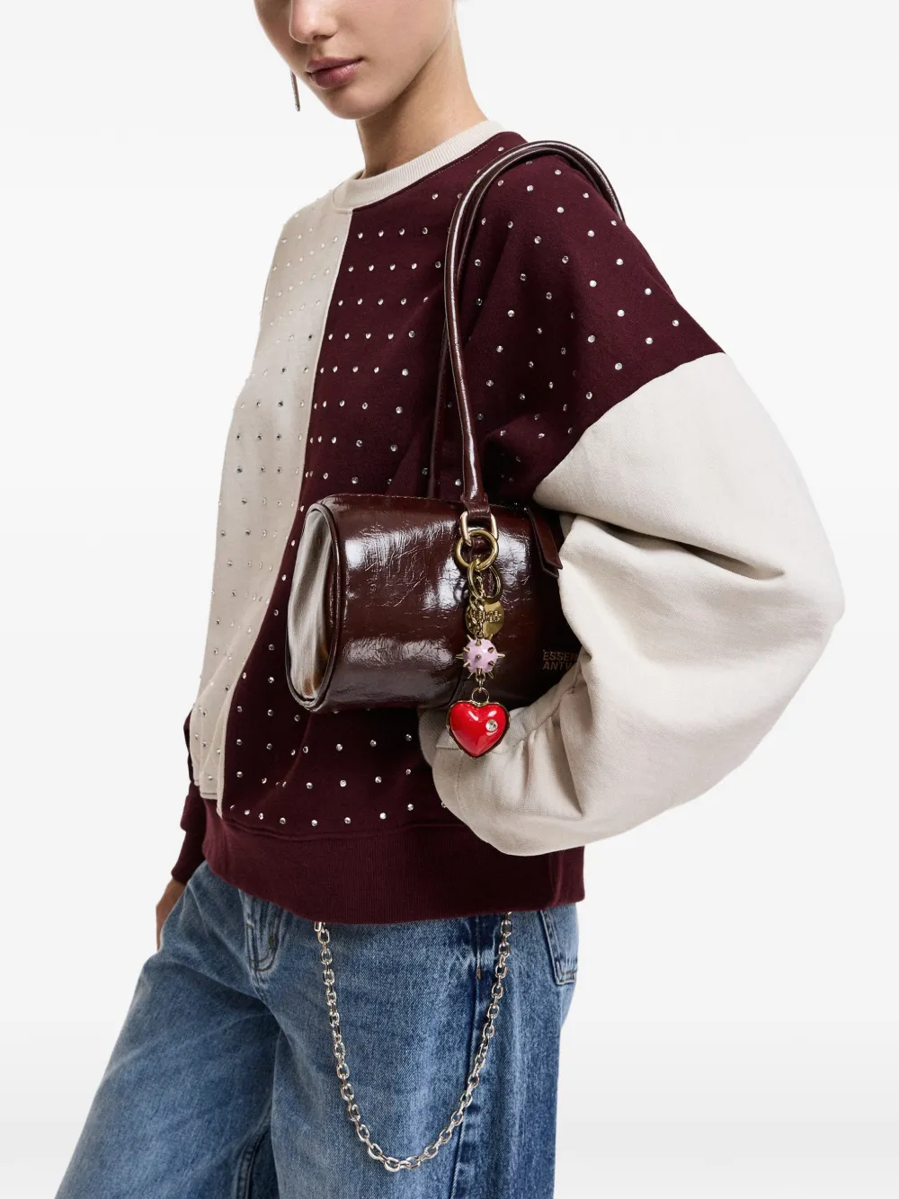 Essentiel Antwerp Sweater met colourblocking en verfraaid met stras Beige