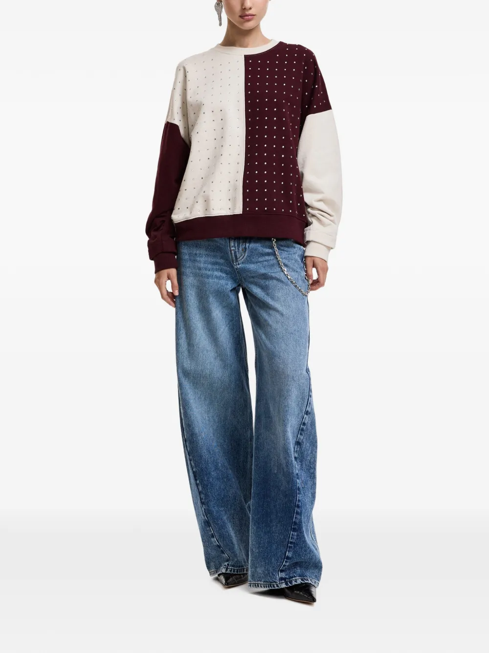 Essentiel Antwerp Sweater met colourblocking en verfraaid met stras Beige