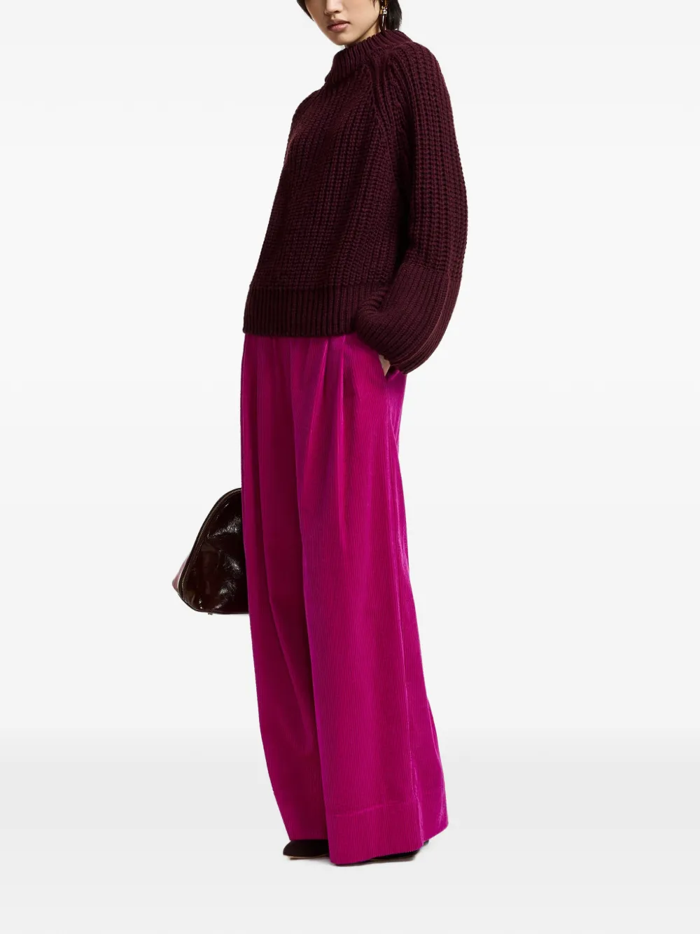 Essentiel Antwerp Ribfluwelen plooibroek Roze