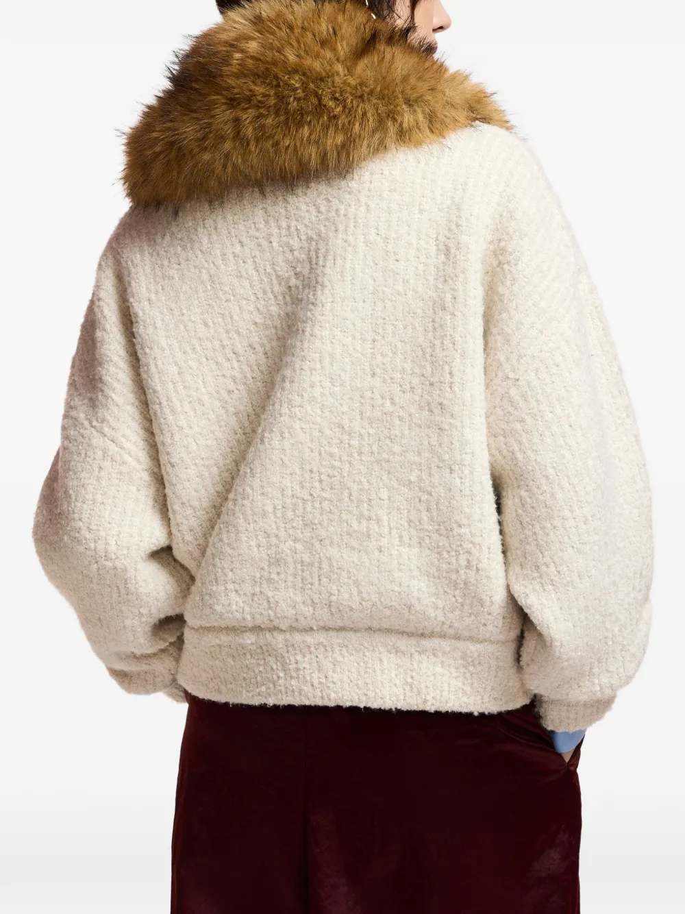 Essentiel Antwerp Canada bouclé vest met kraag van imitatiebont Beige