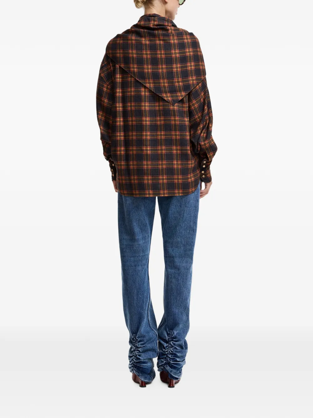 Essentiel Antwerp Geruit blouse met sjaaldetail Zwart