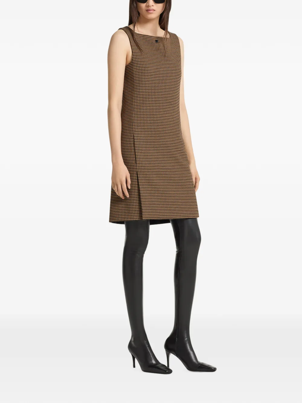 Courrèges Mini-jurk met pied-de-poule print en split Bruin
