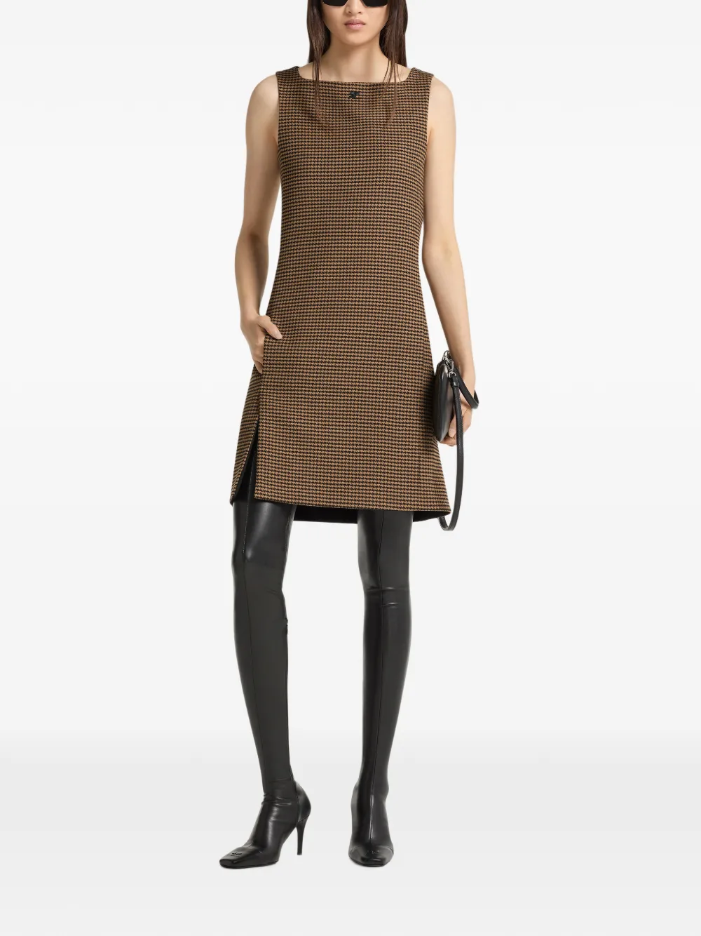 Courrèges Mini-jurk met pied-de-poule print en split Bruin