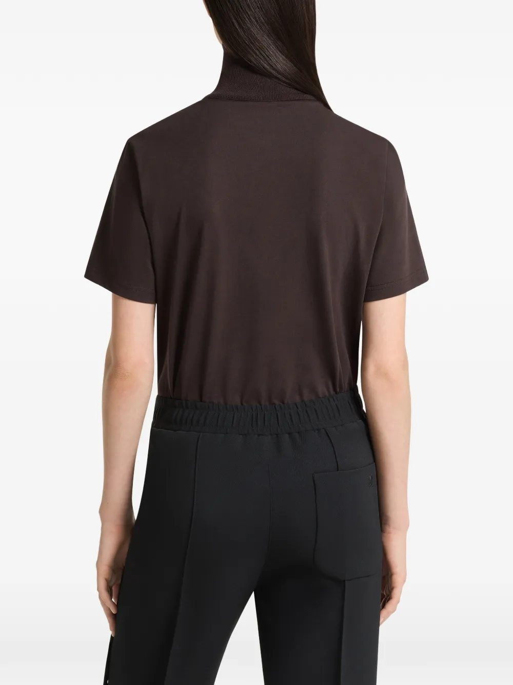 Courrèges T-shirt met geribbelde kraag en rits Bruin