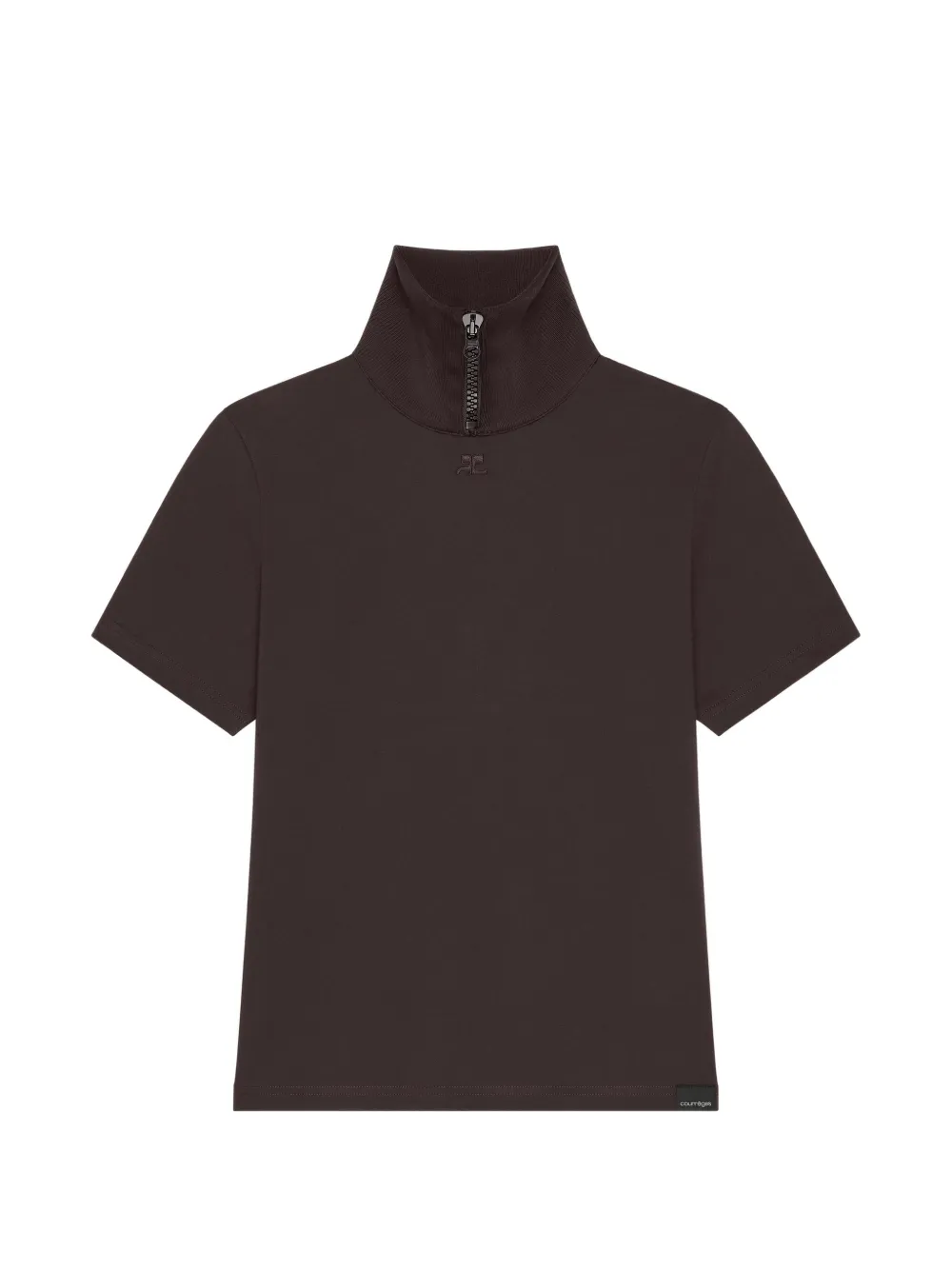 Courrèges zip-neck ribbed-collar T-shirt - Marrone