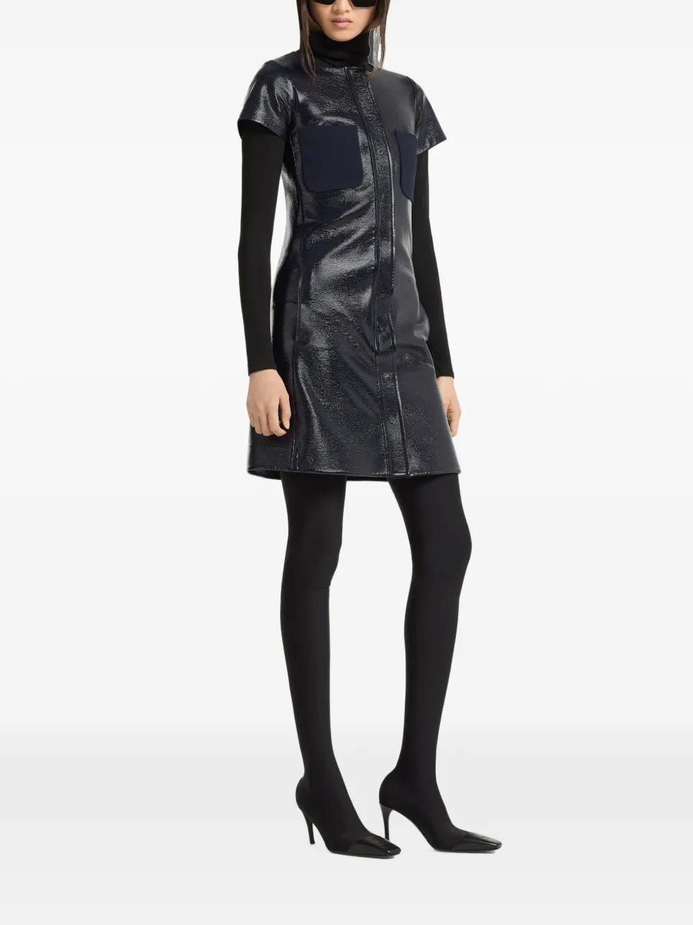 Courrèges Vinyl patch-pocket mini dress Blauw