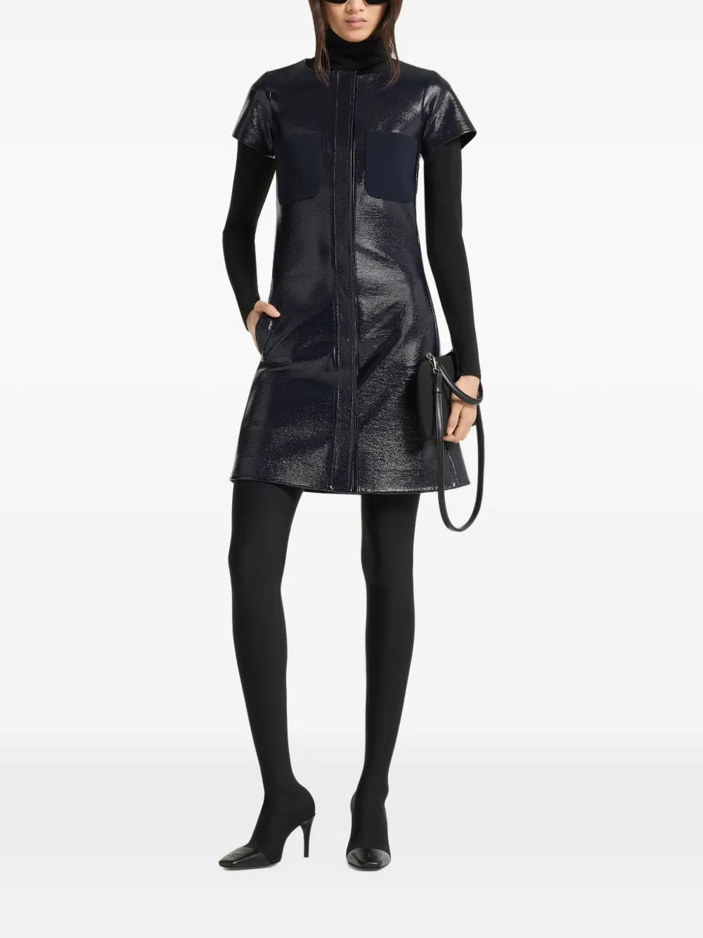 Courrèges Vinyl patch-pocket mini dress Blauw