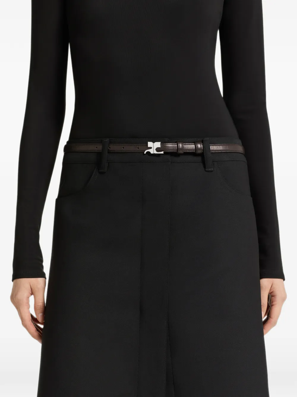 Courrèges Leren riem met krokodillen-reliëf Bruin