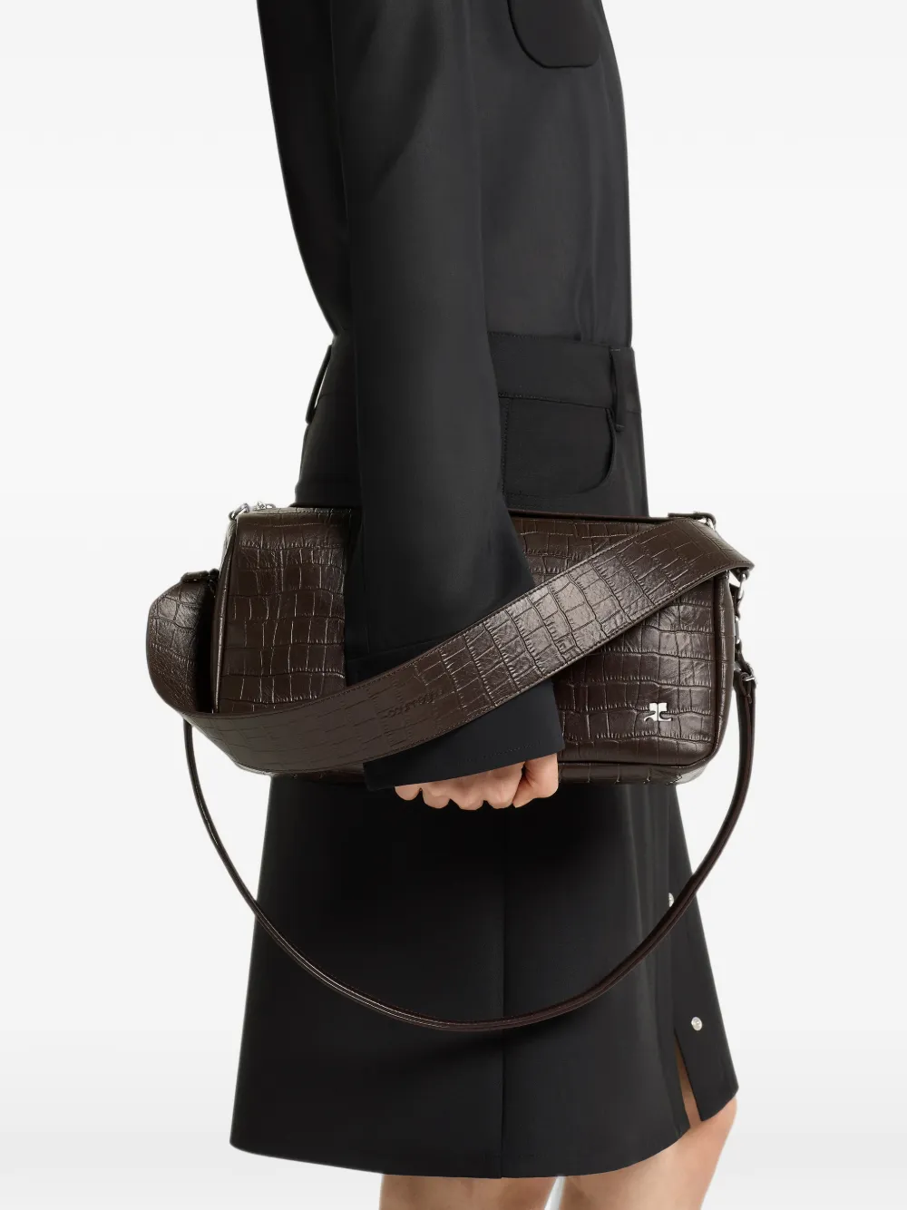 Courrèges Medium Three Sixty schoudertas met krokodillen-reliëf Bruin