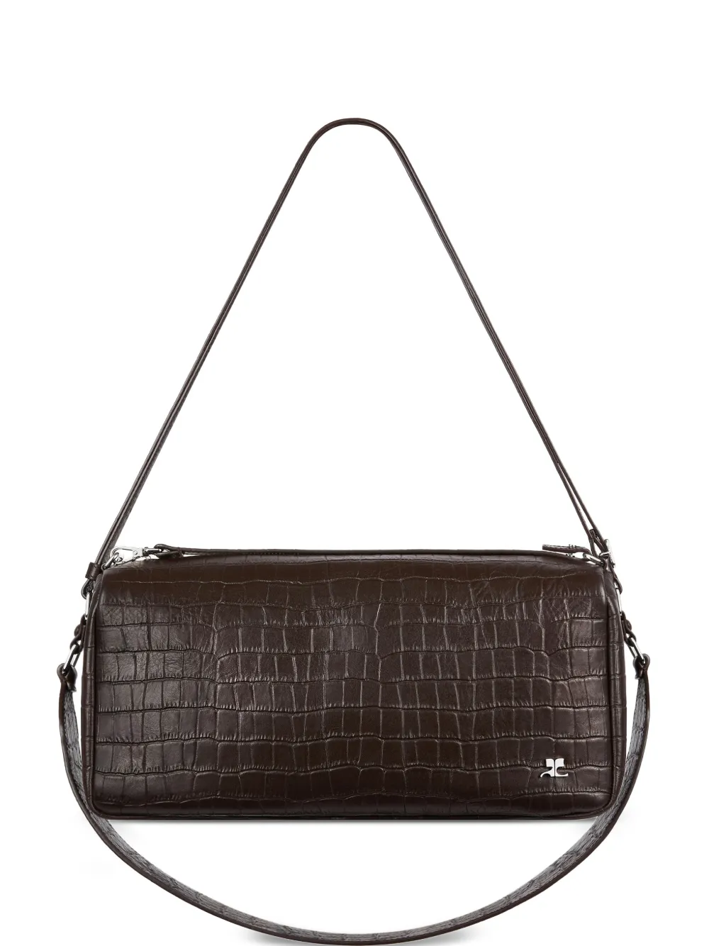 Courrèges medium Three Sixty croc-embossed shoulder bag - Marrone