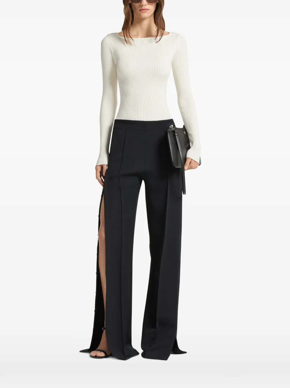 Courrèges Ribgebreide trui met vierkante hals Beige