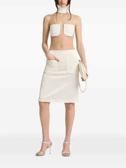 Courrèges falda midi de satén con bolsillo de parche