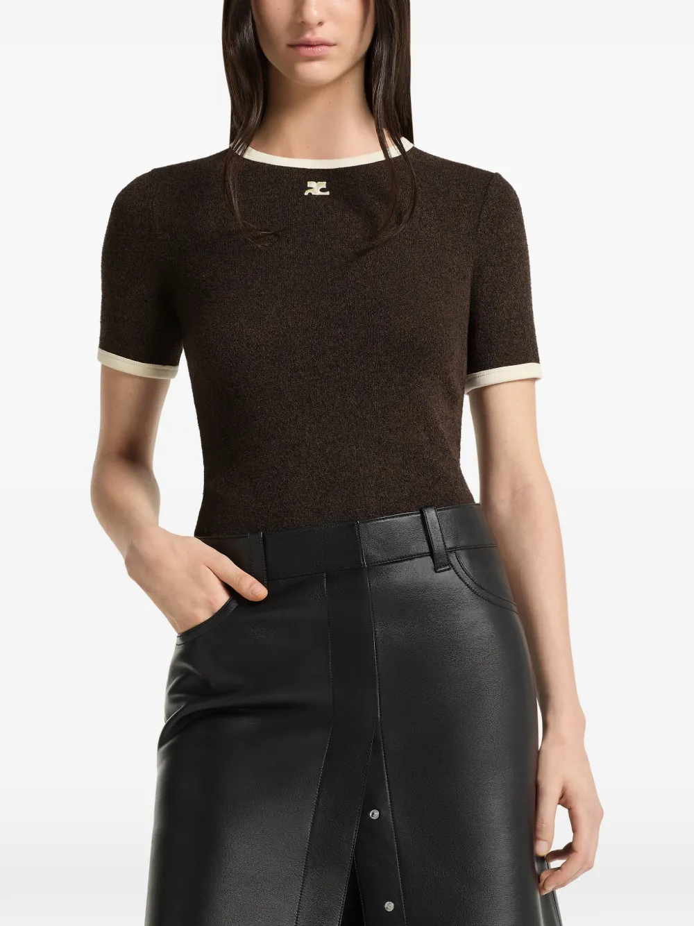 Courrèges Heather T-shirt met contrasterende afwerking Bruin