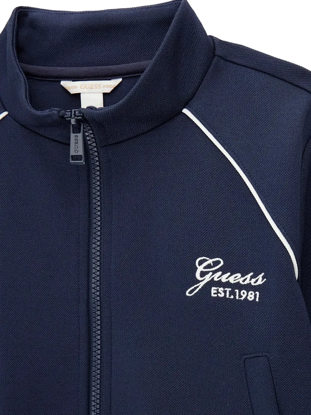 guess kids logo-embroidered zip-up sweater Blauw