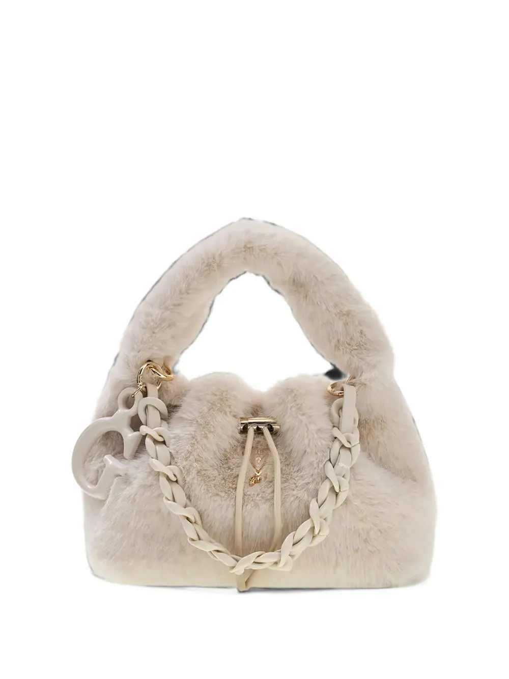 Guess kids faux-fur logo-charm tote bag Beige