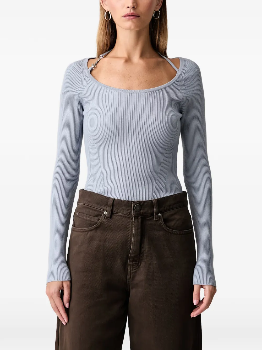 GUESS USA ribbed-knit logo-plaque sweater - Grau