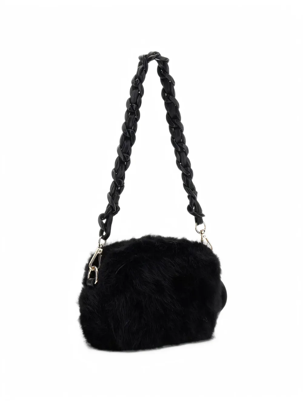 guess kids faux-fur logo-plaque shoulder bag Zwart