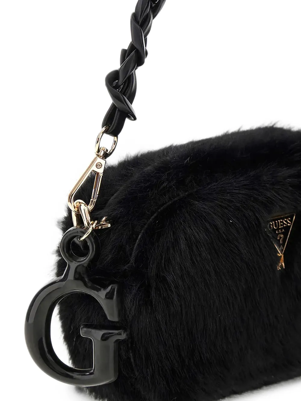 guess kids faux-fur logo-plaque shoulder bag Zwart
