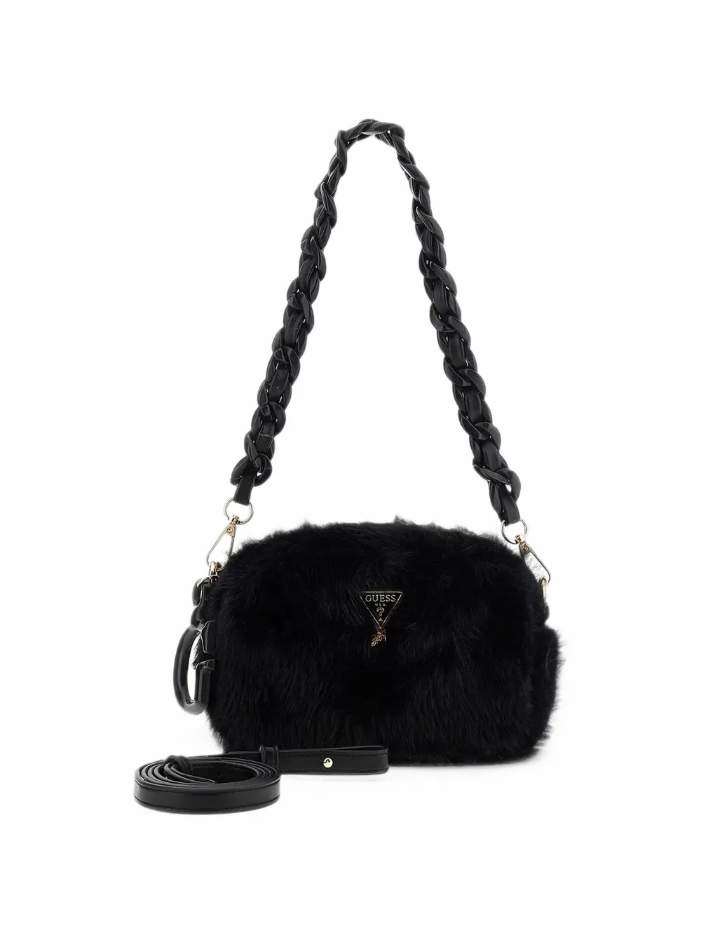 guess kids faux-fur logo-plaque shoulder bag Zwart