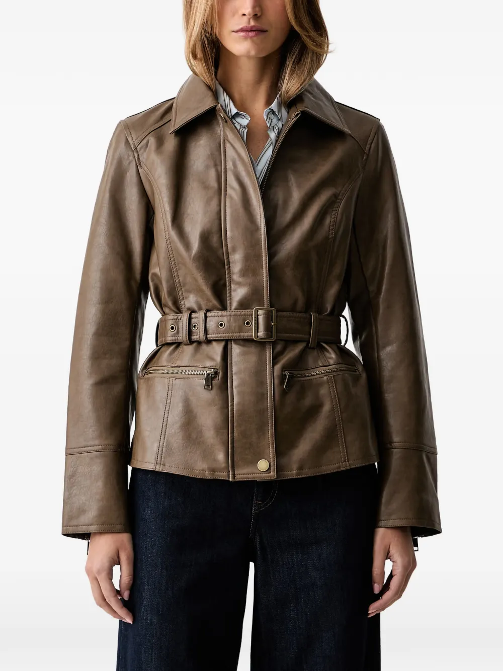 GUESS USA belted faux-leather jacket - Marrone
