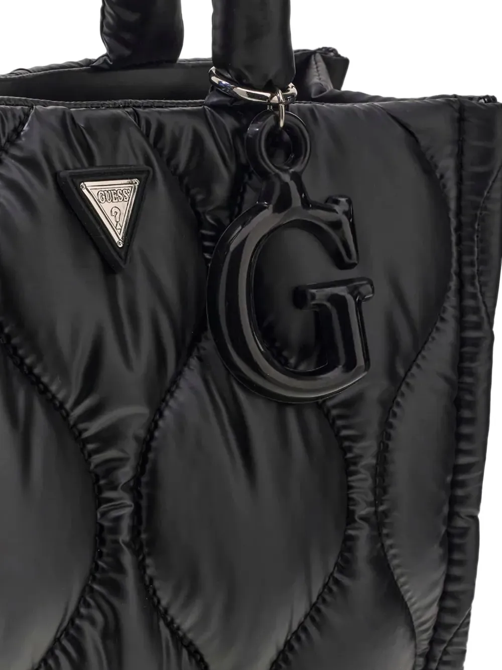 guess kids quilted logo-plaque tote bag Zwart