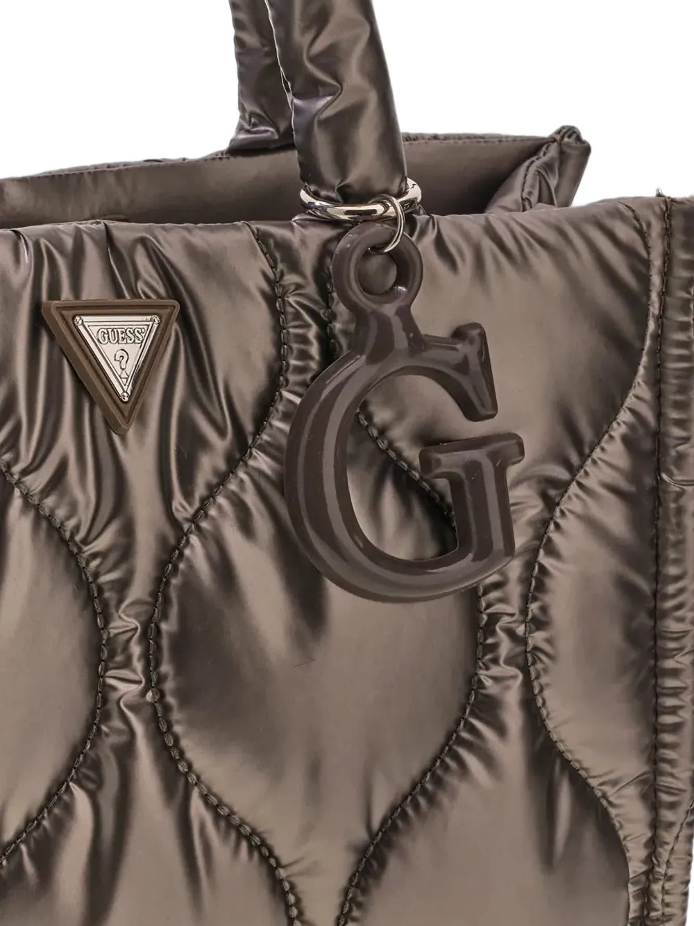 guess kids quilted logo-charm tote bag Grijs