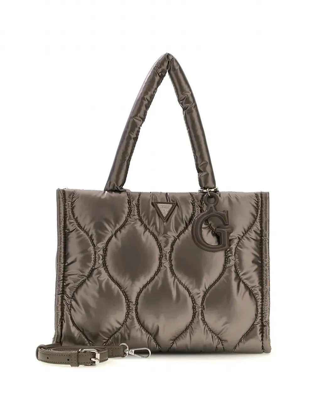 guess kids quilted logo-charm tote bag Grijs