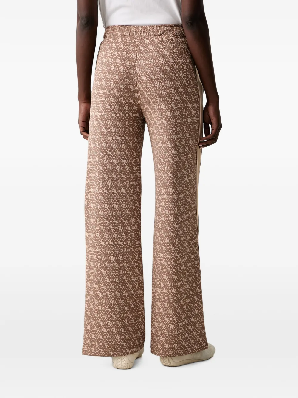 GUESS USA Trainingsbroek met wijde pijpen en monogram-print Bruin
