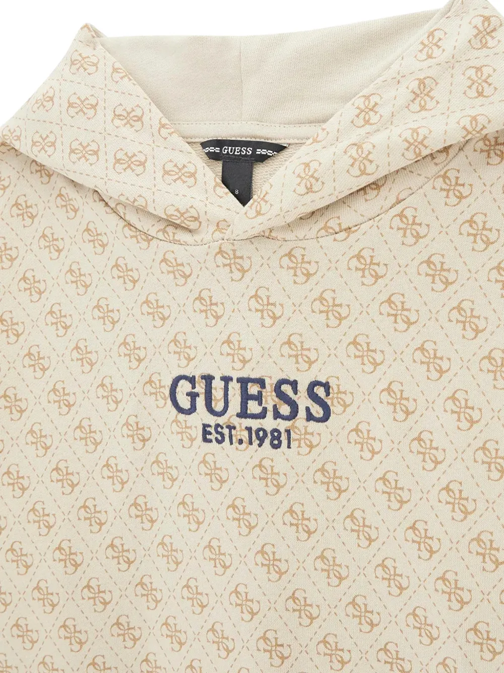 guess kids monogram-print logo-embroidered hoodie Beige