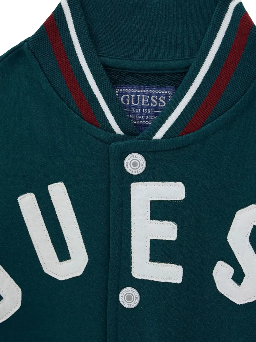guess kids logo-appliqué bomber jacket Groen