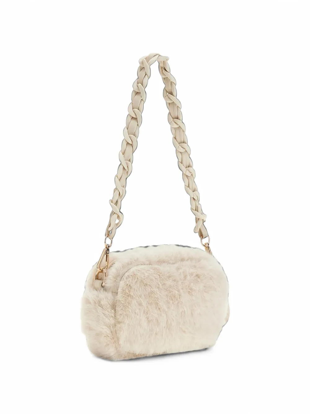 guess kids faux-fur braided-strap cross body bag Beige