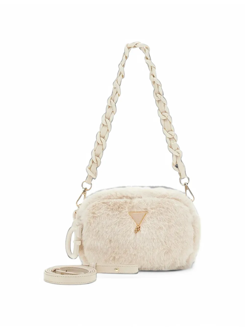 guess kids faux-fur braided-strap cross body bag Beige