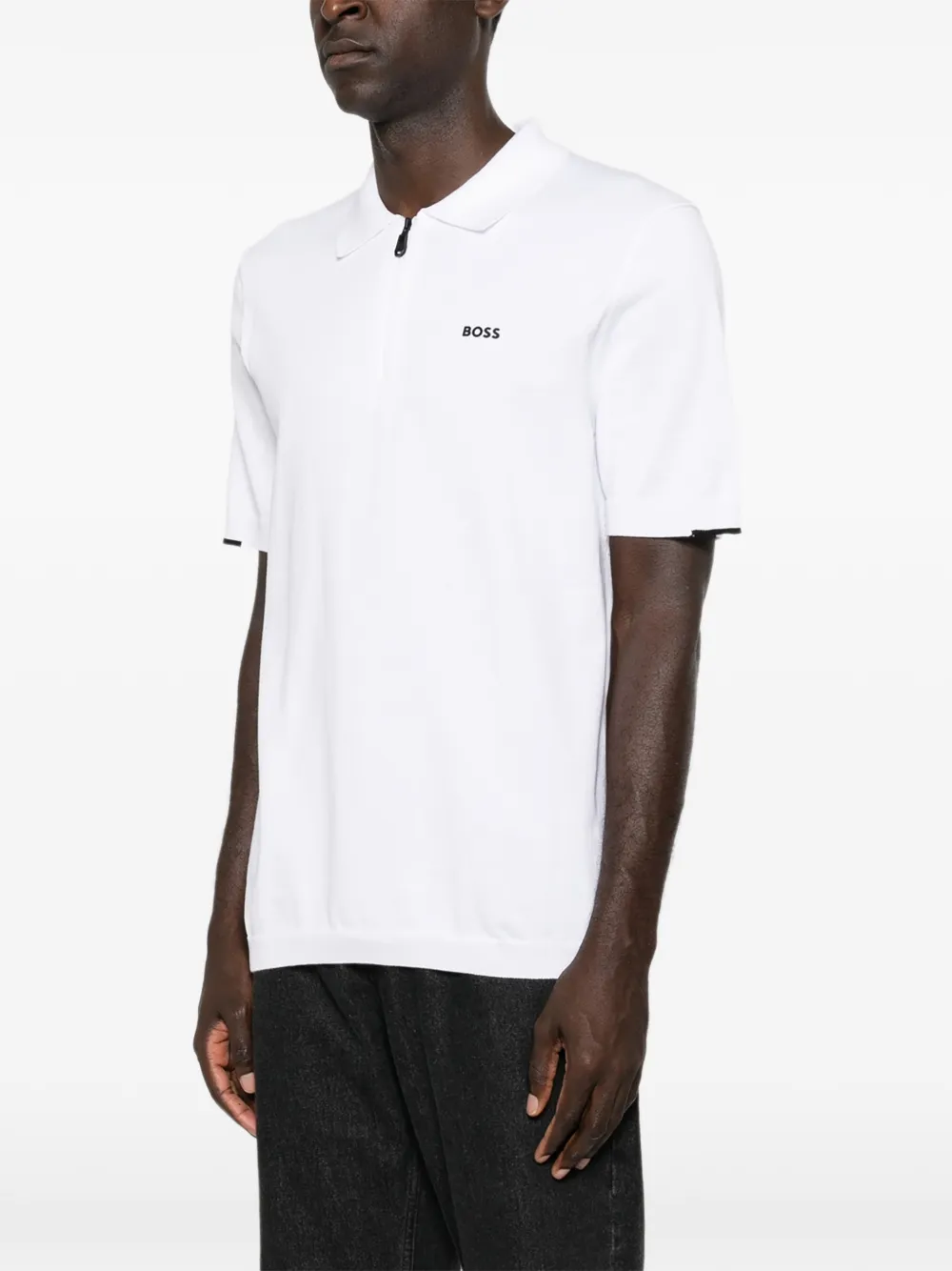 BOSS Ever-X poloshirt met ritssluiting en logoprint Wit