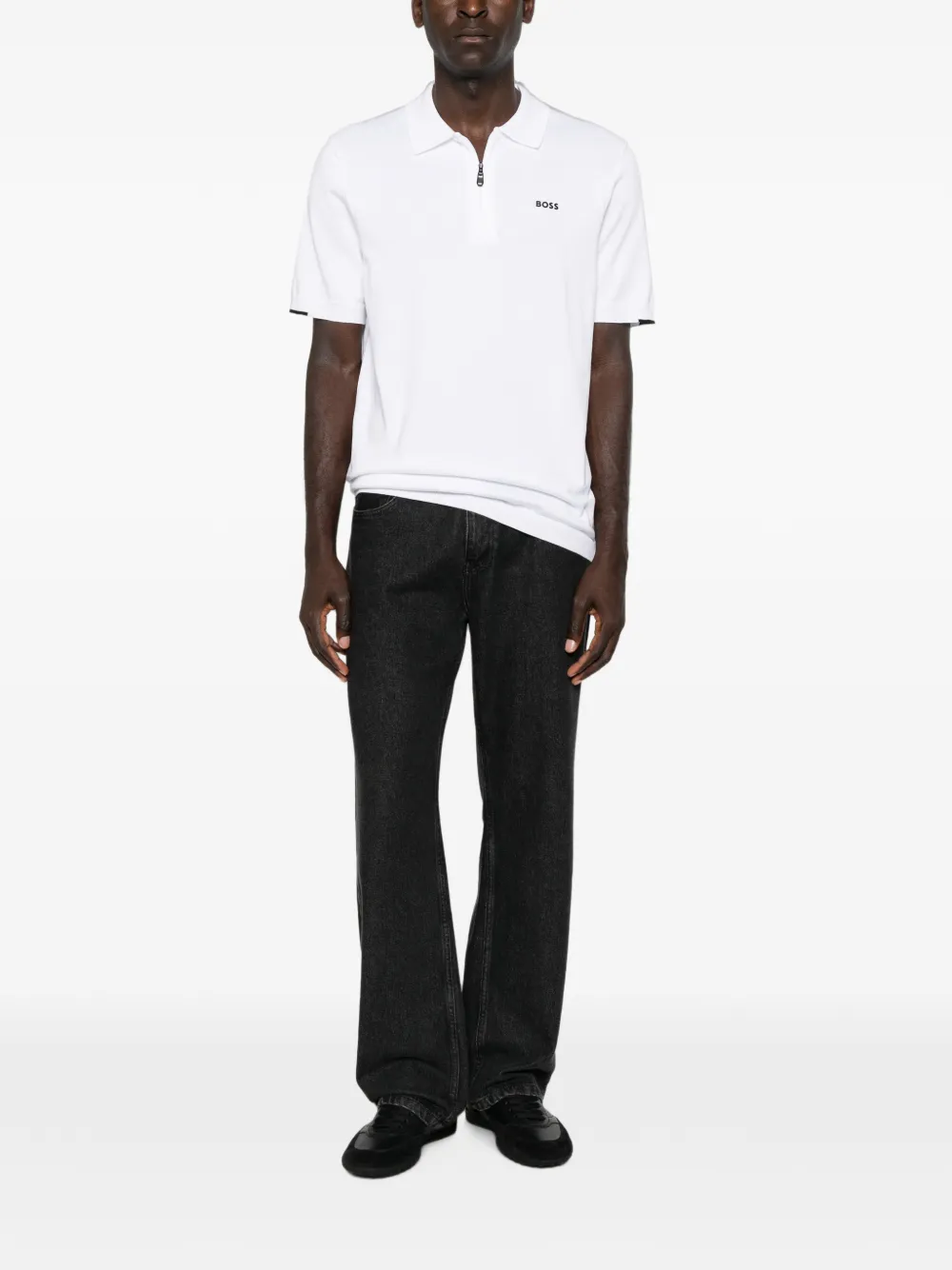 BOSS Ever-X poloshirt met ritssluiting en logoprint Wit