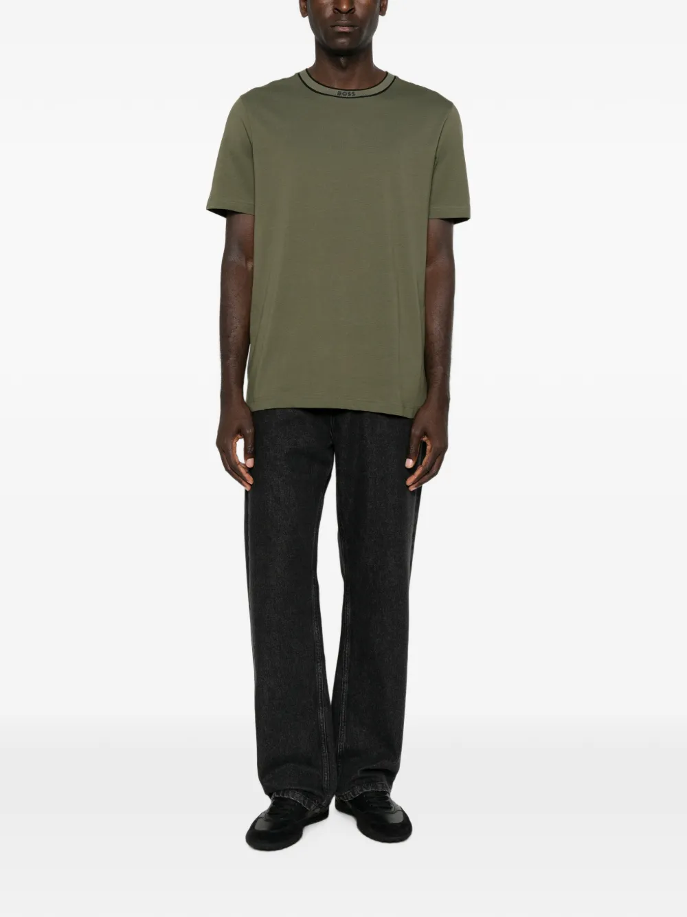 BOSS T-shirt met logoprint met ronde hals Groen
