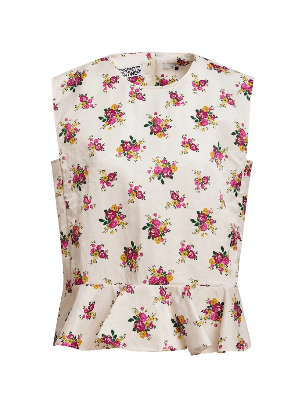 Essentiel Antwerp Top Klara a fiori con ruches - Toni neutri